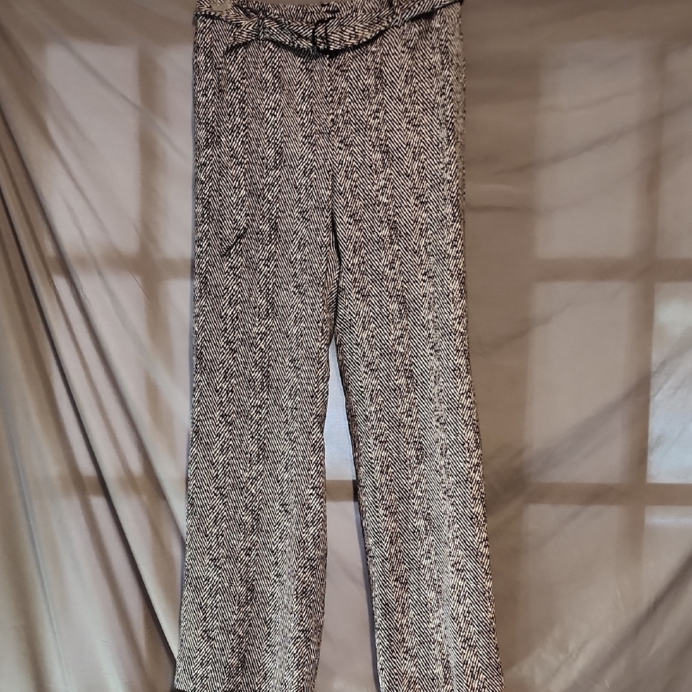 White House Black Market Black and White Herringbone Wide Leg Pants